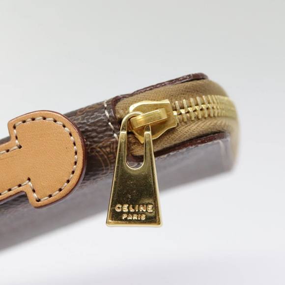 CELINE Macadam Canvas Clutch Bag PVC Leather Brown Gold Auth 90268 - Picture 7 of 16